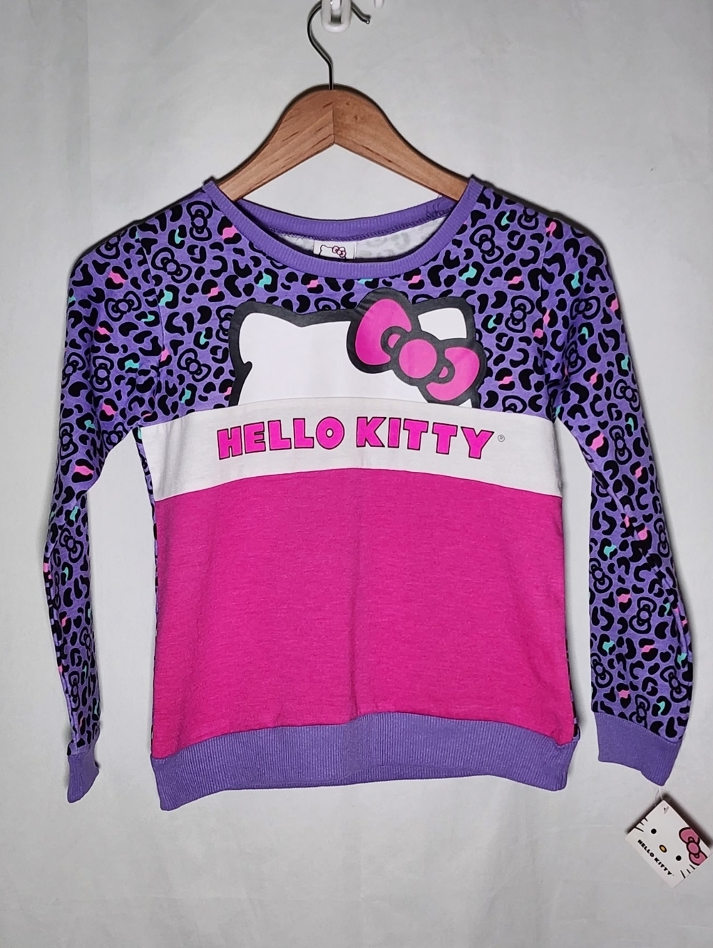 Girls Hello Kitty Sweatshirt Size 10 Purple Pink Leopard Print